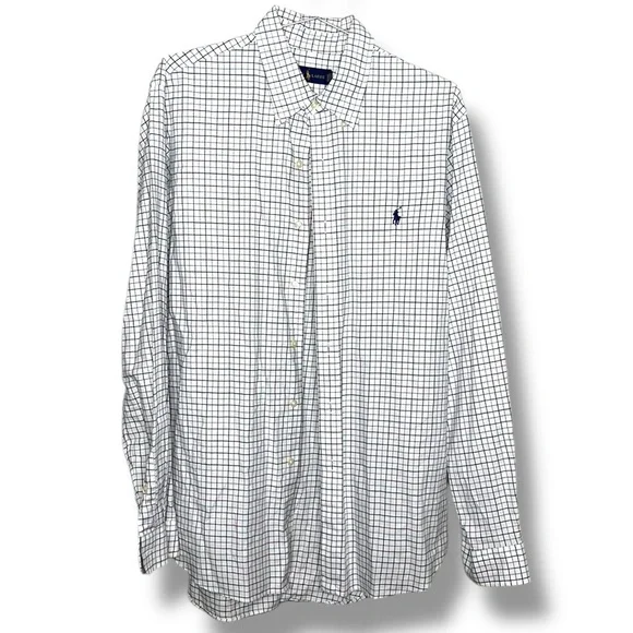 Ralph Lauren Golf Shirt Mens Size large Plaid Tilden Long Sleeve Button Down - Picture 1 of 10